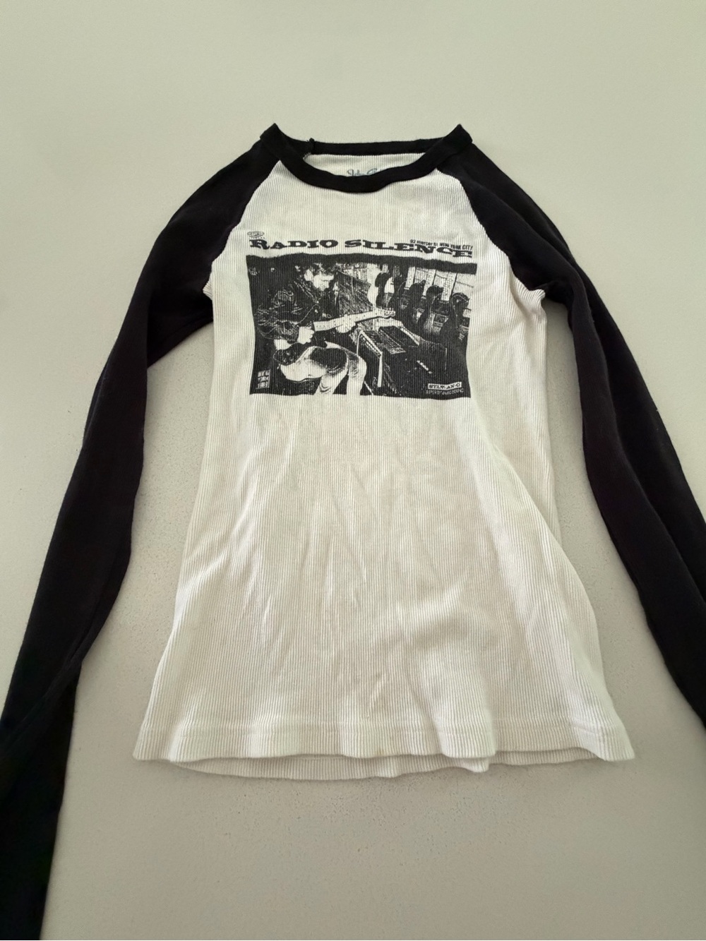 John Galt Black & White Raglan Graphic Long-Sleeve Top